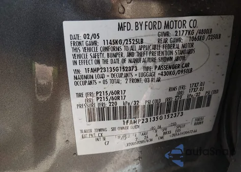 2005 Ford Five Hundred Se z USA, uszkodzony, nr VIN 1FAHP23135G152373